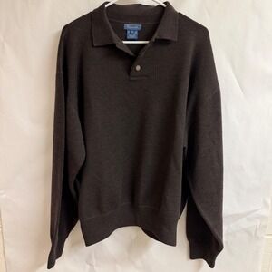 Faconnable Mens Vintage Dark Brown 100% Merino Wool Collar Polo Sweater XL‎